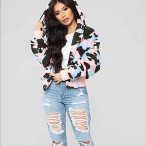 Fashion Nova Camo Plush Jacket.